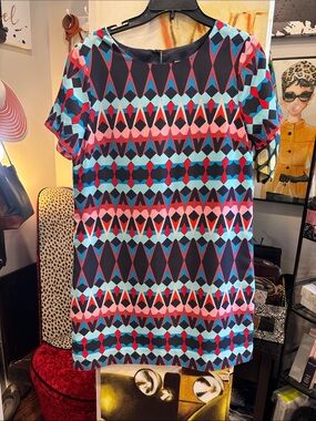 J. Crew Geometric Sheath Dress in Black, Pink, Red & Turquoise